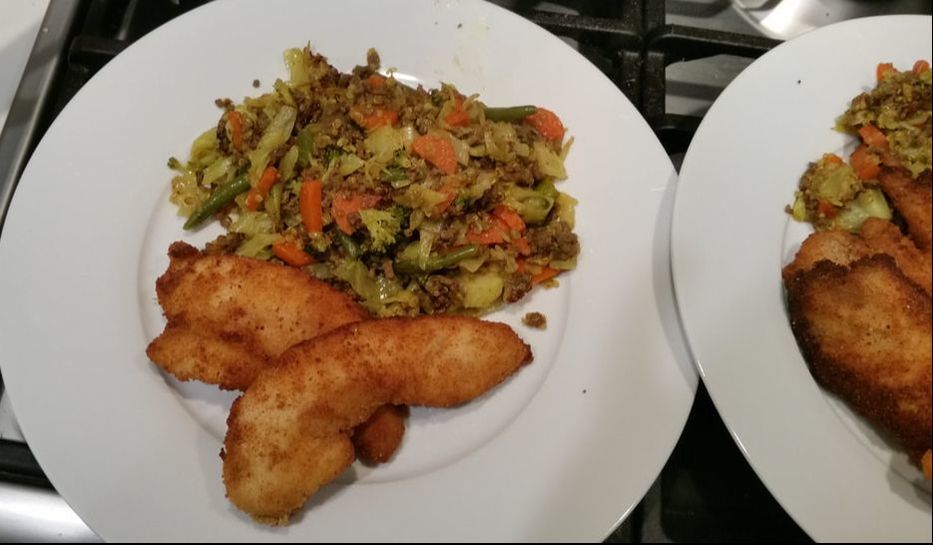 Chop Suey with crumbed chicken