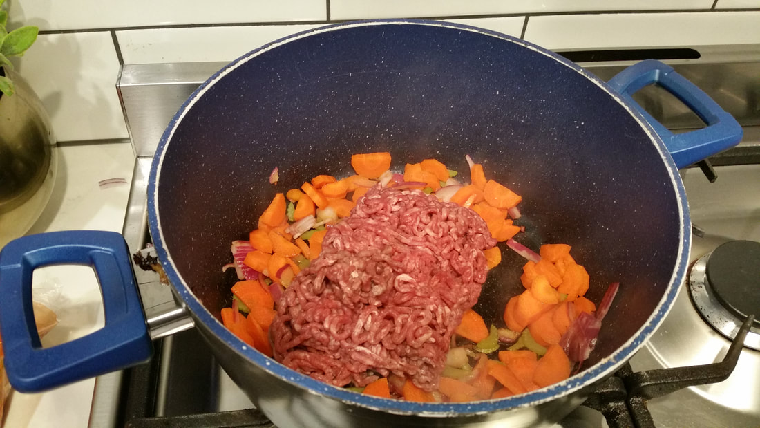 Mince, added to sauteed vegetables