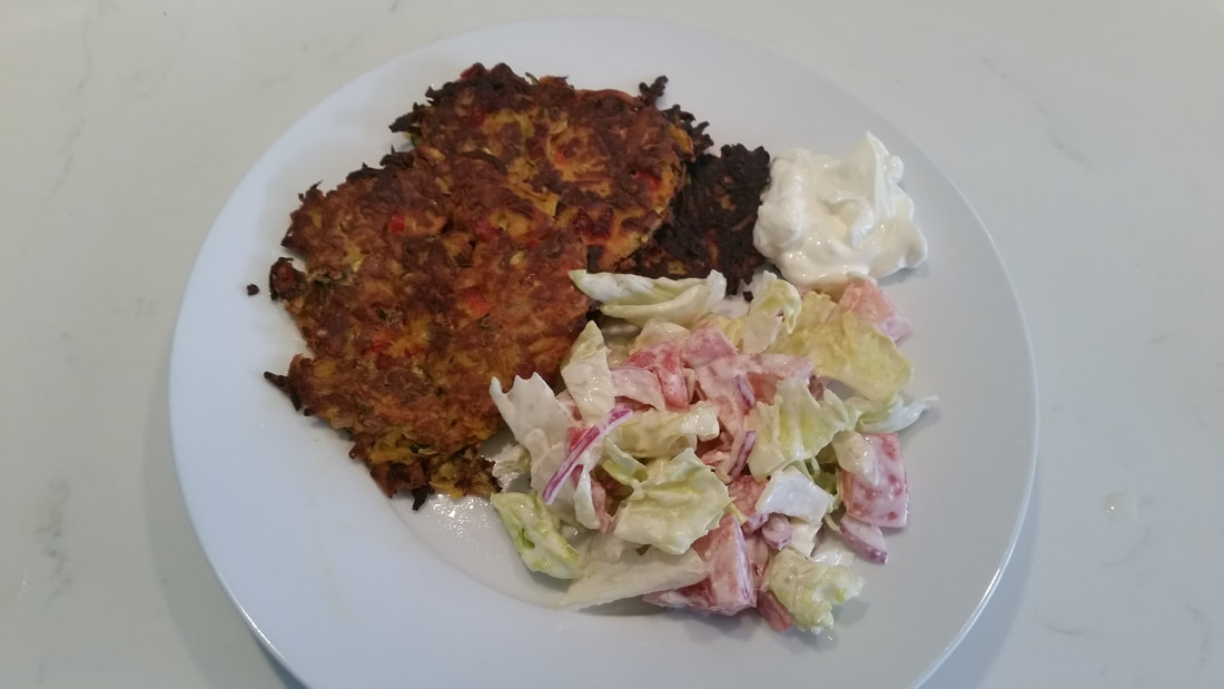 GF Vegetable Fritters and Ranch Salad