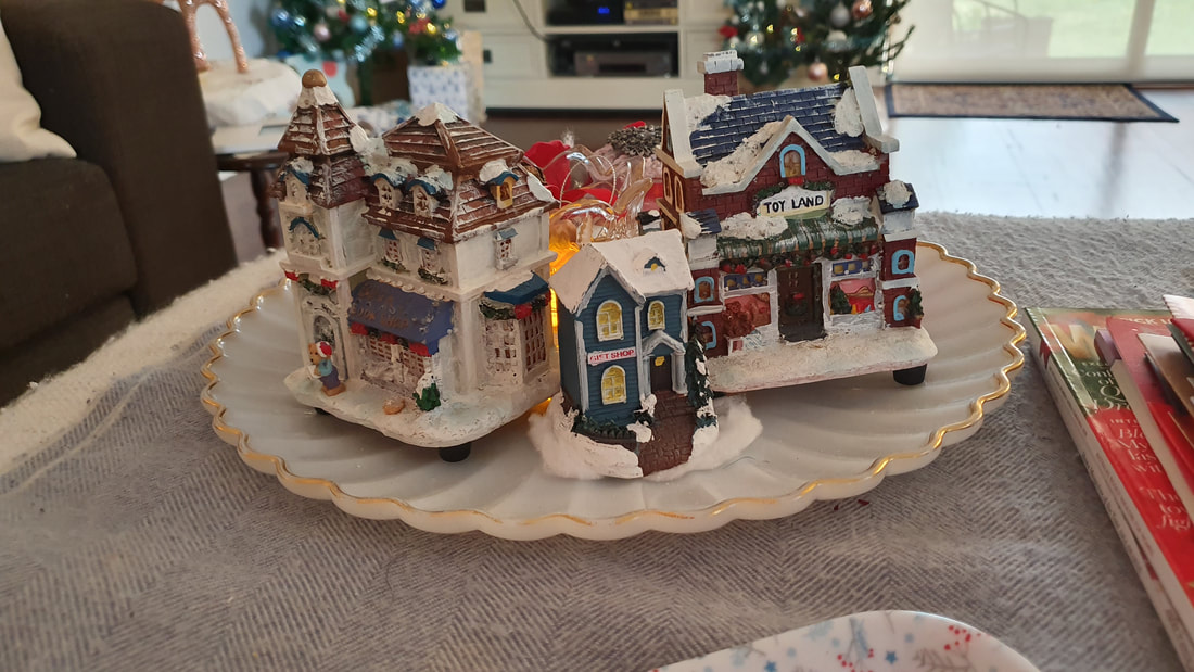 Blue and White Christmas village