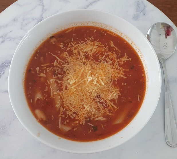 Bowl of minestrone soup.